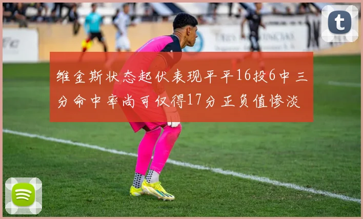 维金斯状态起伏表现平平16投6中三分命中率尚可仅得17分正负值惨淡12